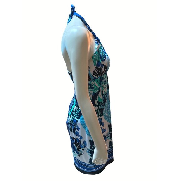 Cache Halter Dress Size 8 Blue Floral Print Polyester Spandex - Picture 4 of 11